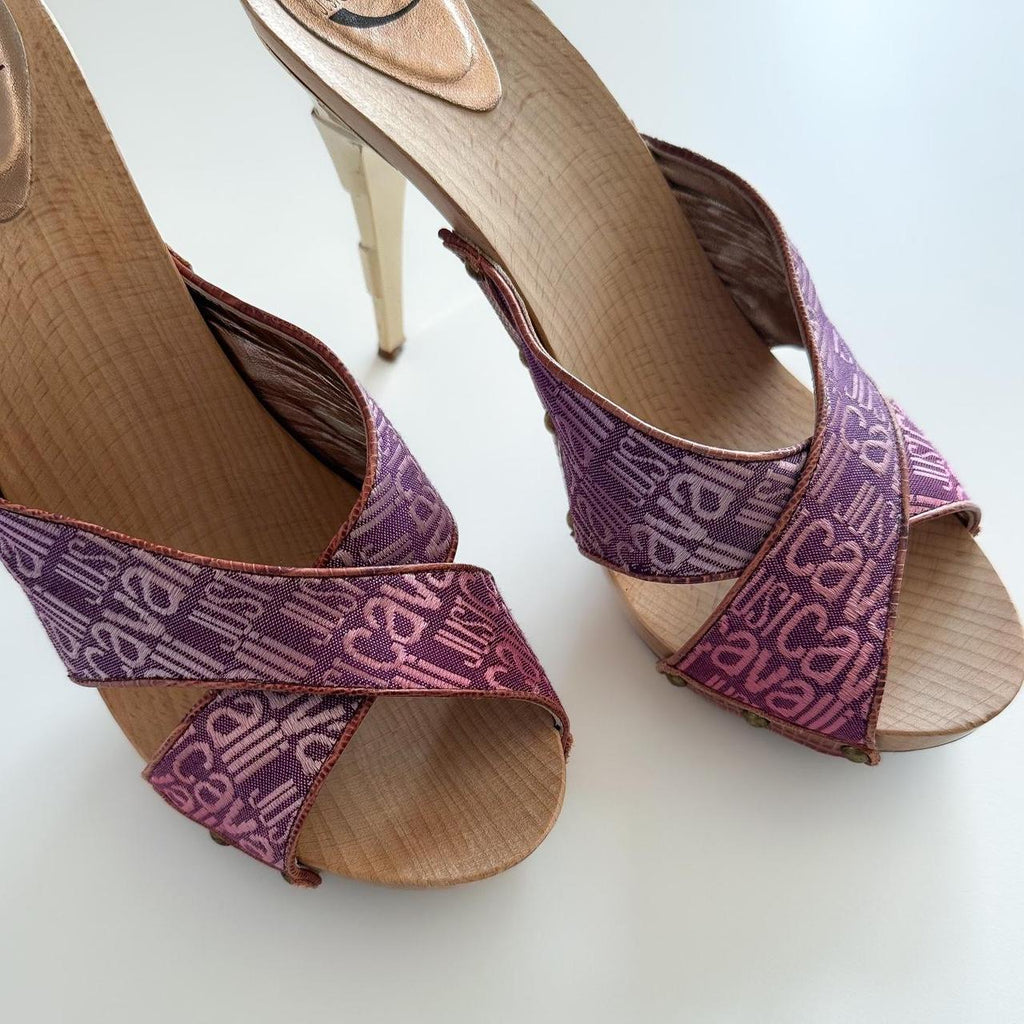 Just Cavalli Pink Monogram Mules